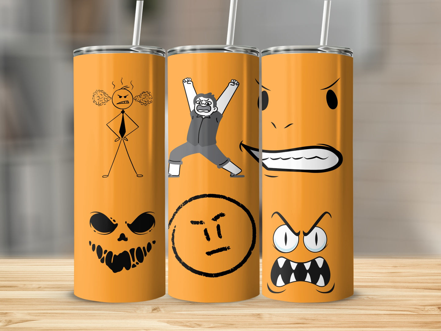 Cartoon Angry Faces Straight Tumbler Insulated Flask