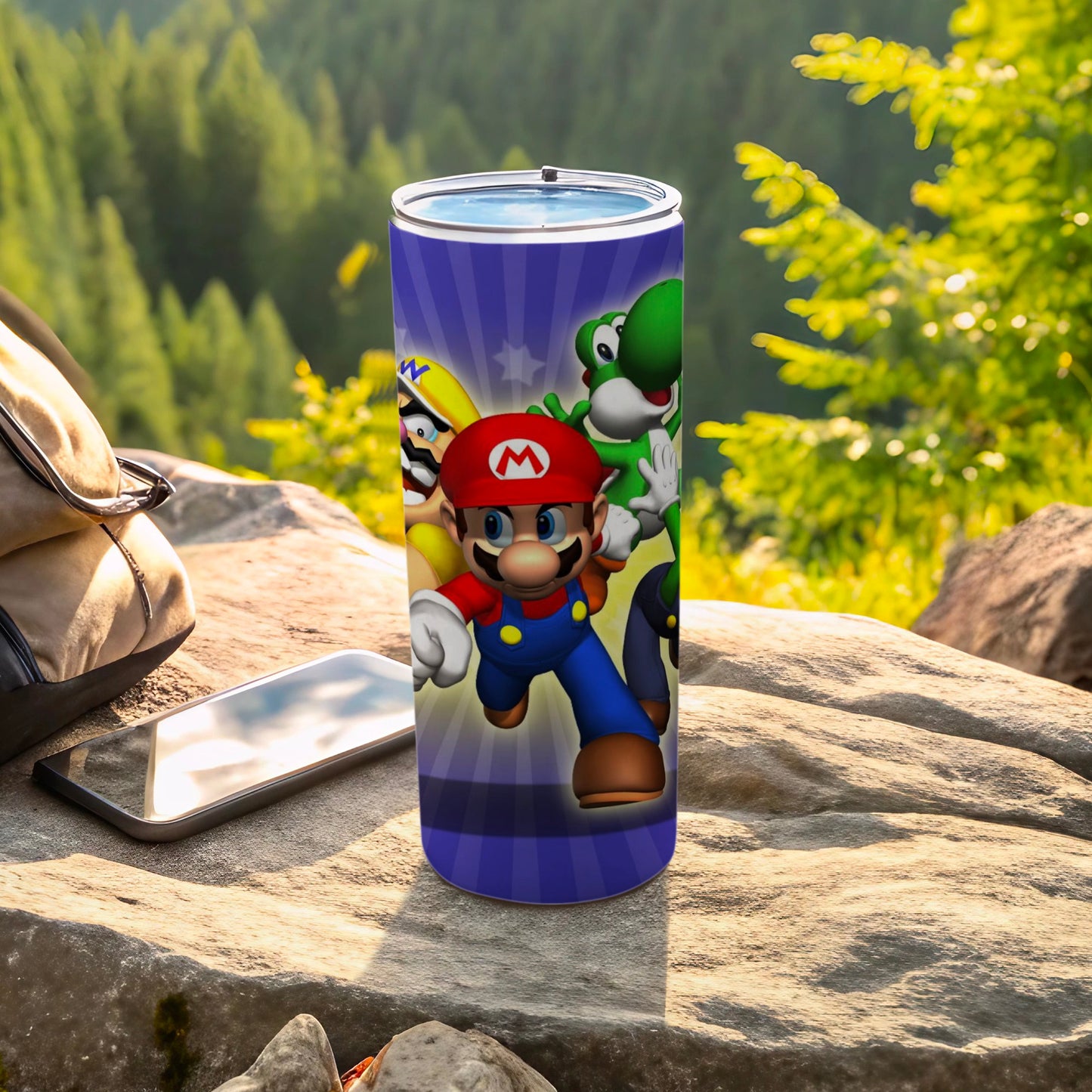 Vibrant Mario Themed Travel Tumbler with Lid