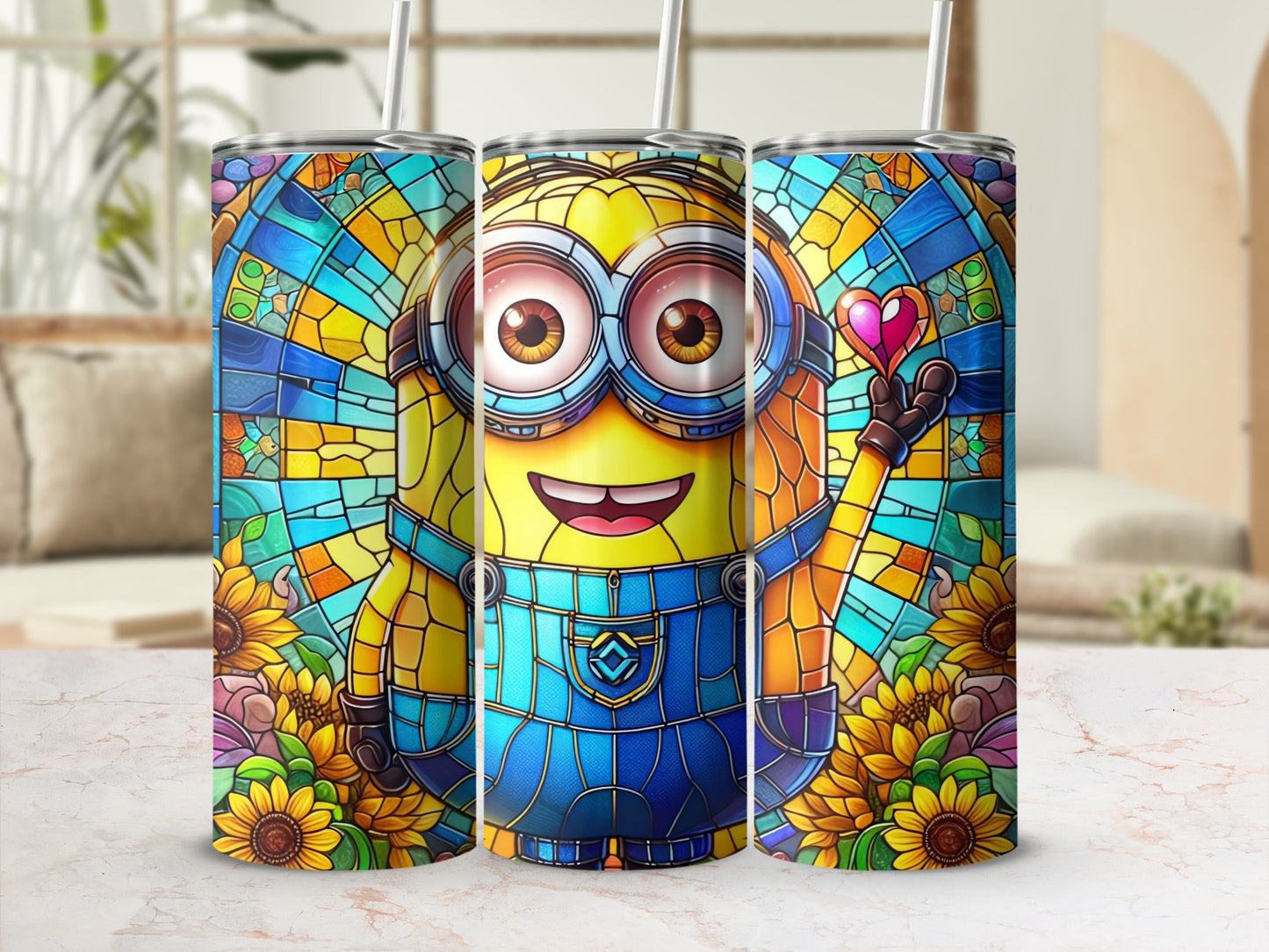 Bright Colorful Stained Glass Character Art Tumbler