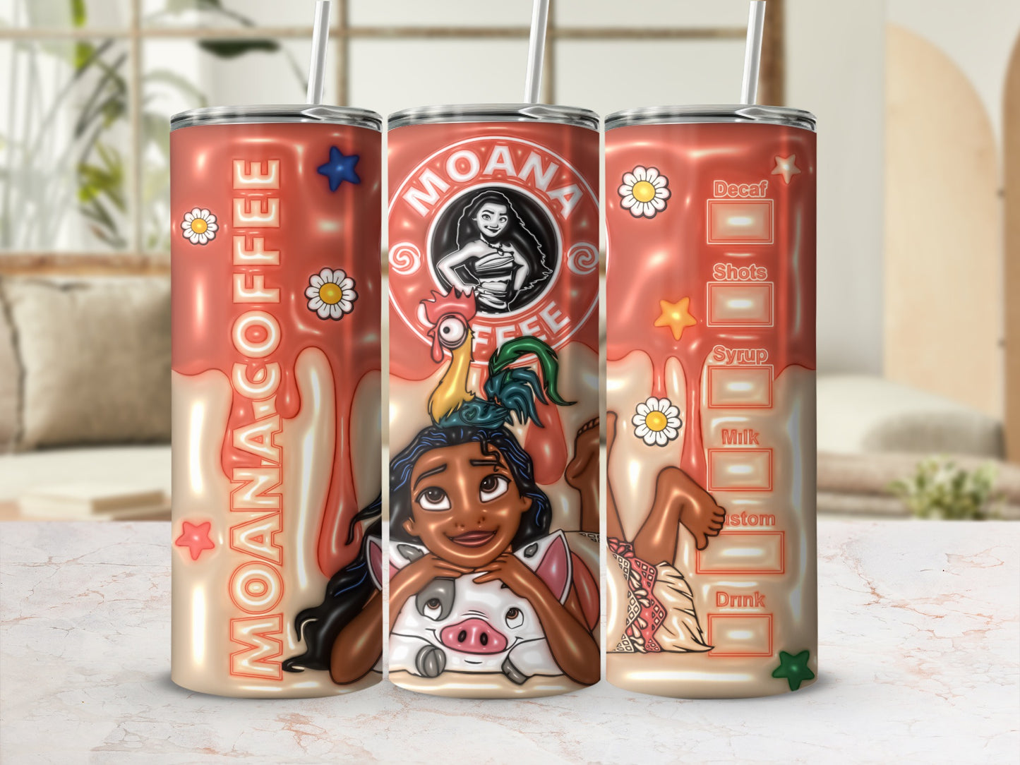 Moana Coffee Design Tumbler with Customizable Options