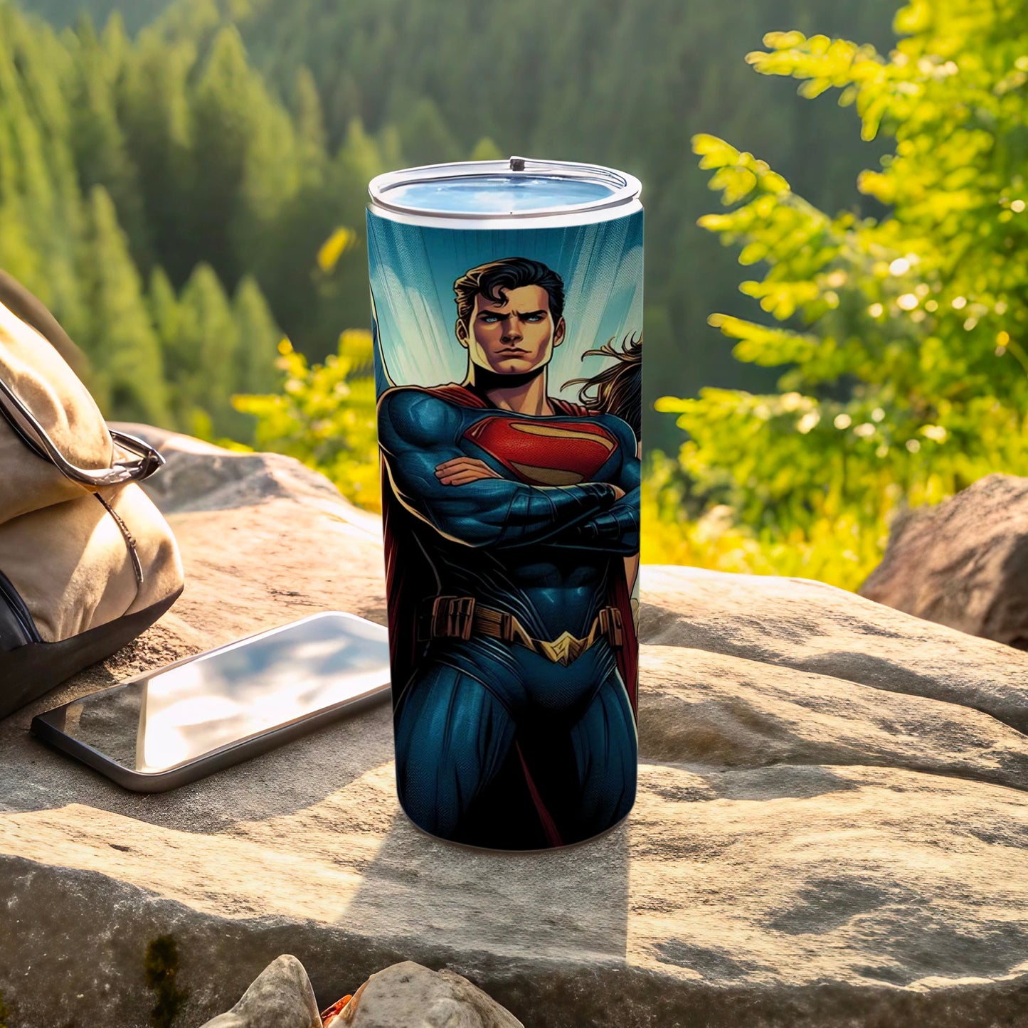 Superman-themed stainless steel tumbler cup