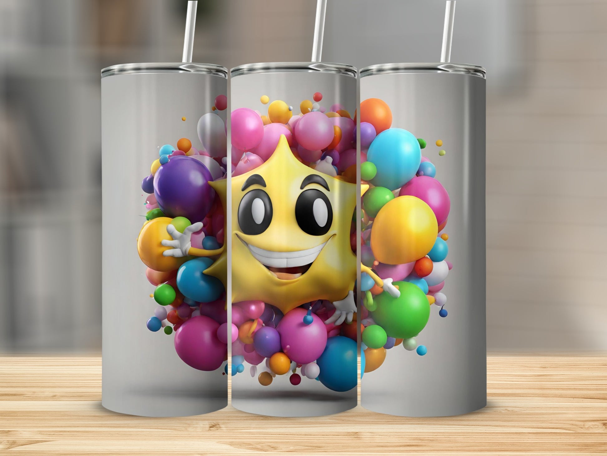 Colorful Smiling Star with Balloons Tumbler