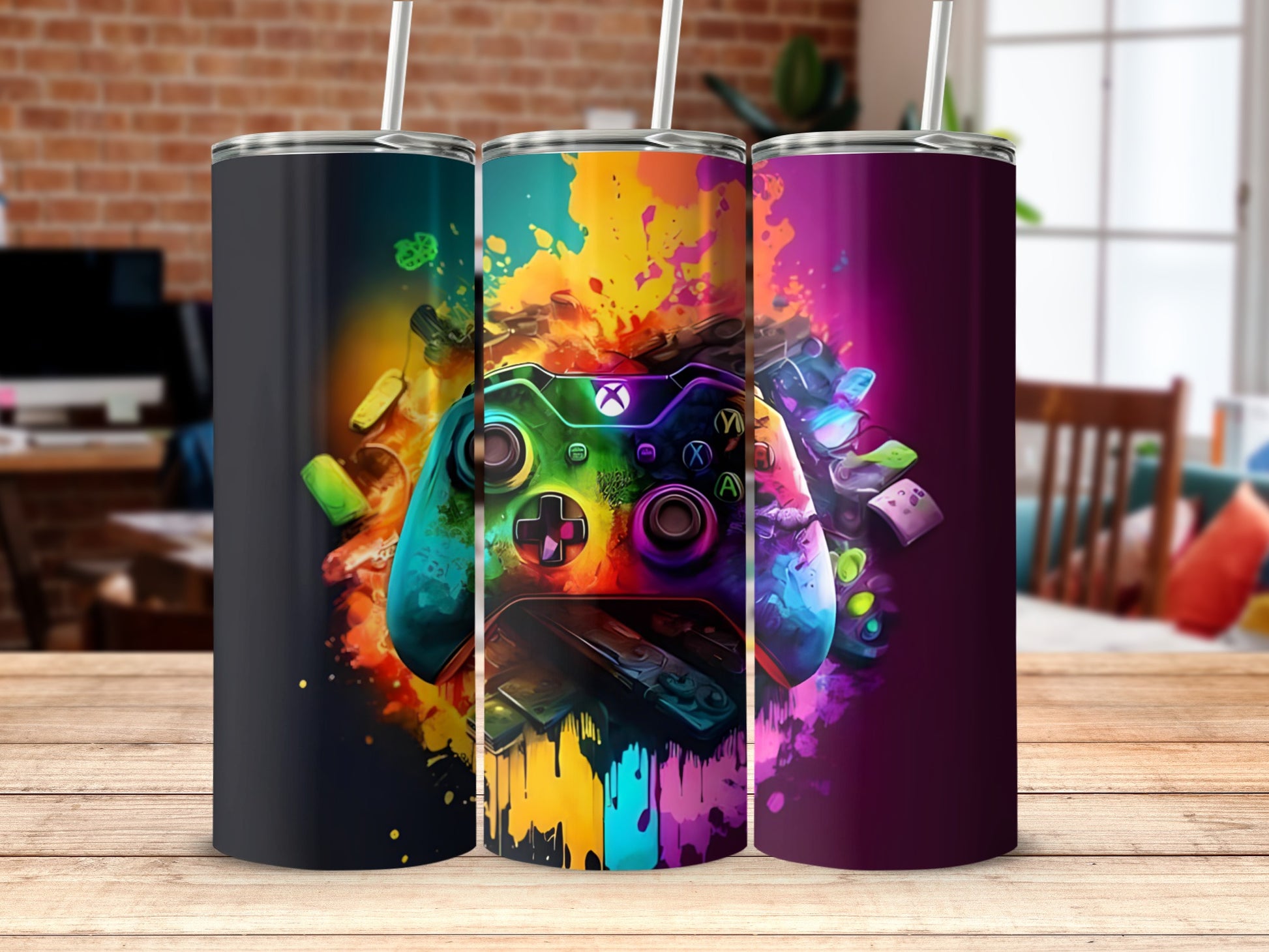 Vibrant Gaming Controller Design Stainless Steel Tumbler