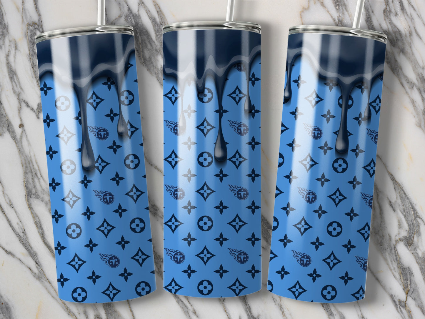 Blue Titans Logo Pattern Drip Style Design Tumblers