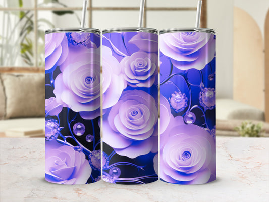 Three tumblers with purple rose and crystal designs.