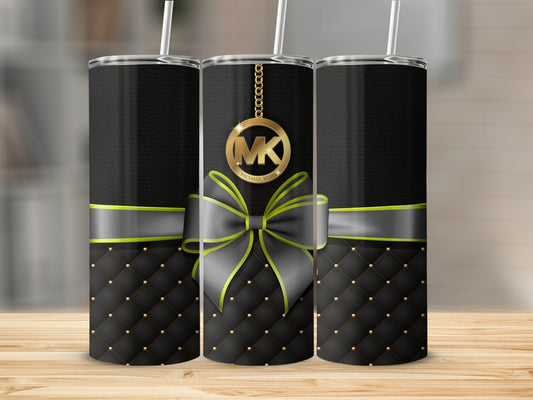 Luxurious Monogrammed Black and Gold Tumbler with Bow