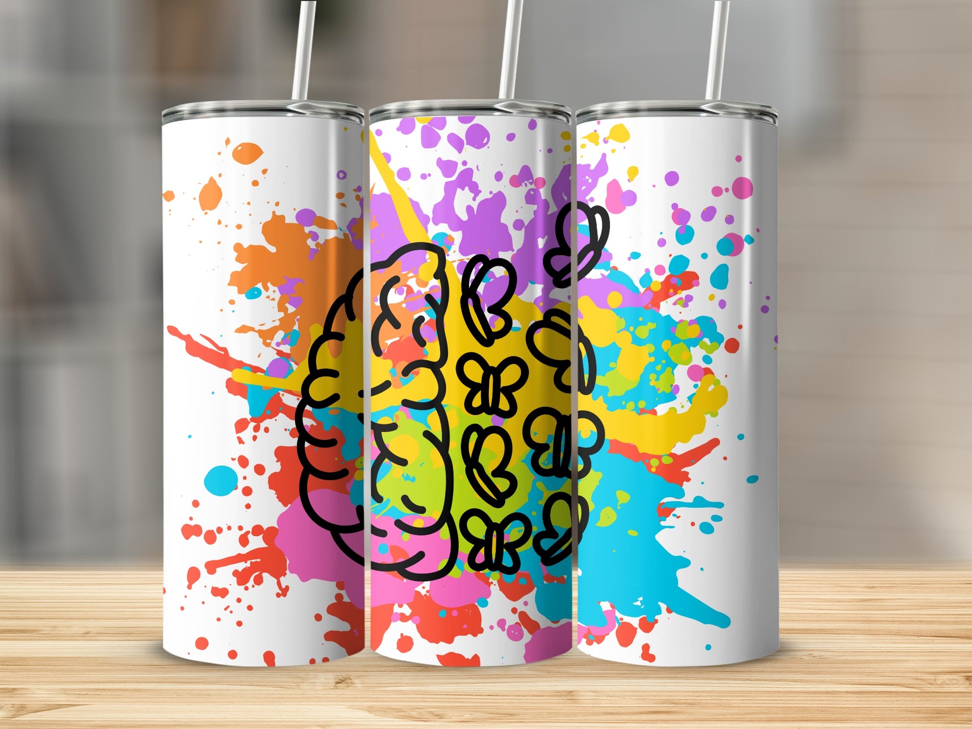 Colorful Abstract Brain Butterflies Design Tumbler