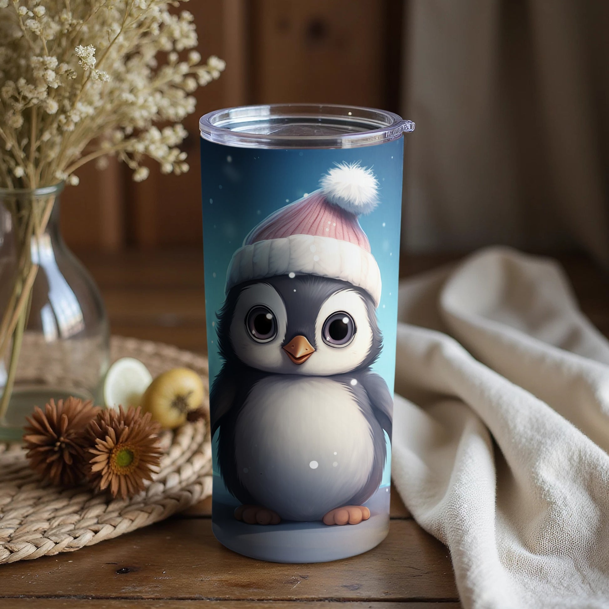 Cute Penguin in Winter Hat Insulated Mug