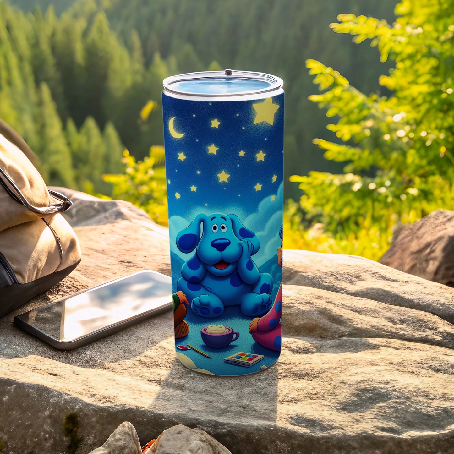 Cute Starry Night Blue Dog Cartoon Design Tumbler