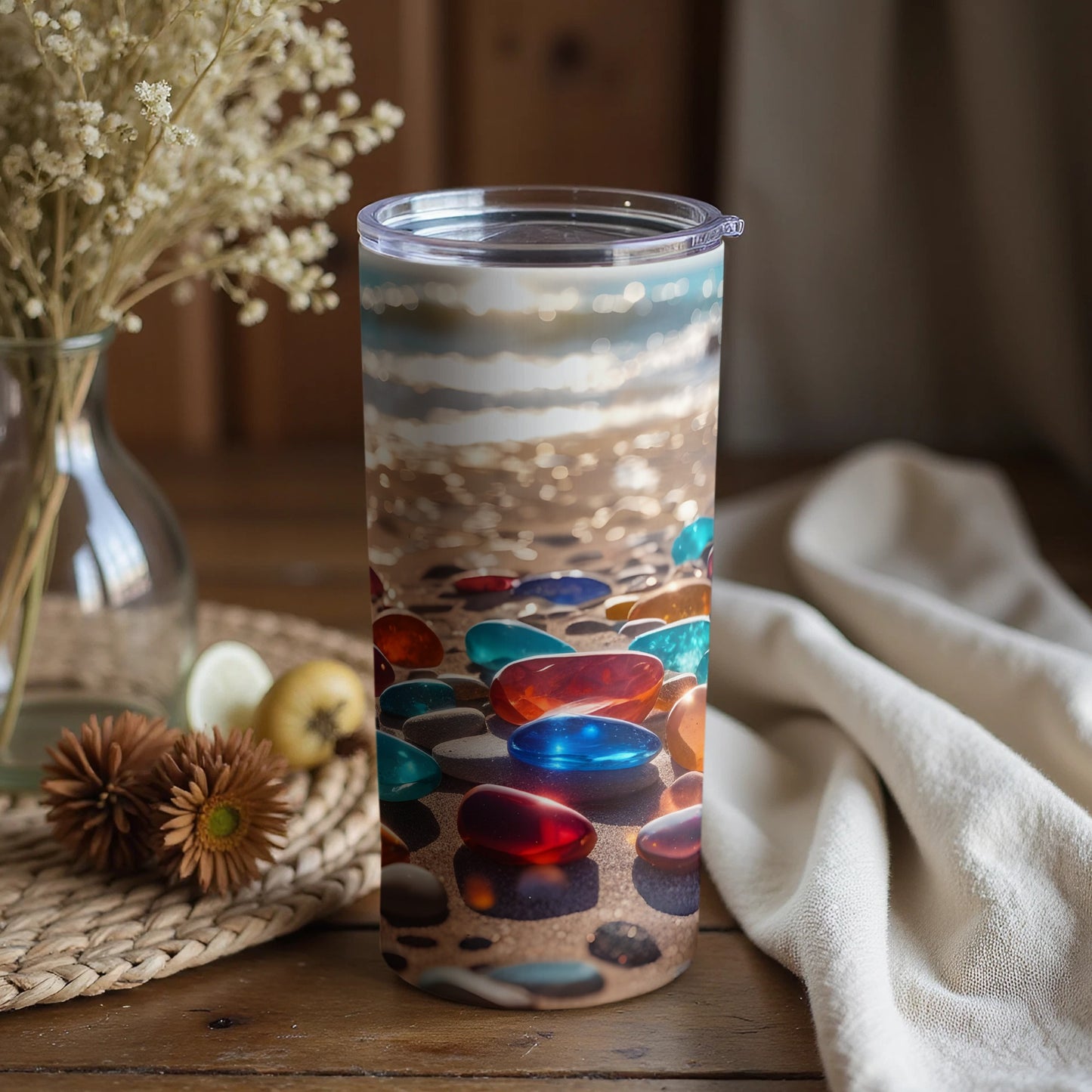 Colorful Beach Stones Double-Walled Travel Tumbler