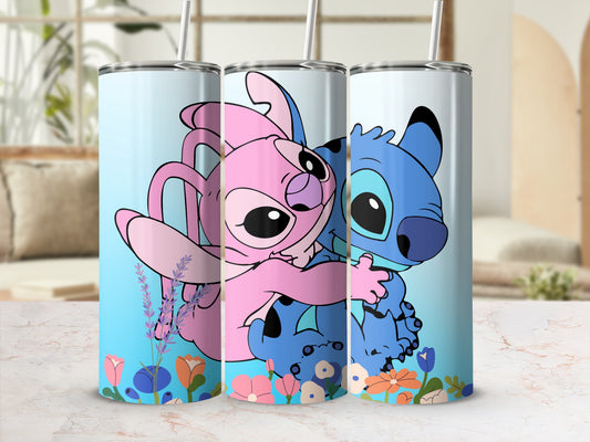 Cute Animated Characters Hugging Tumbler Cup