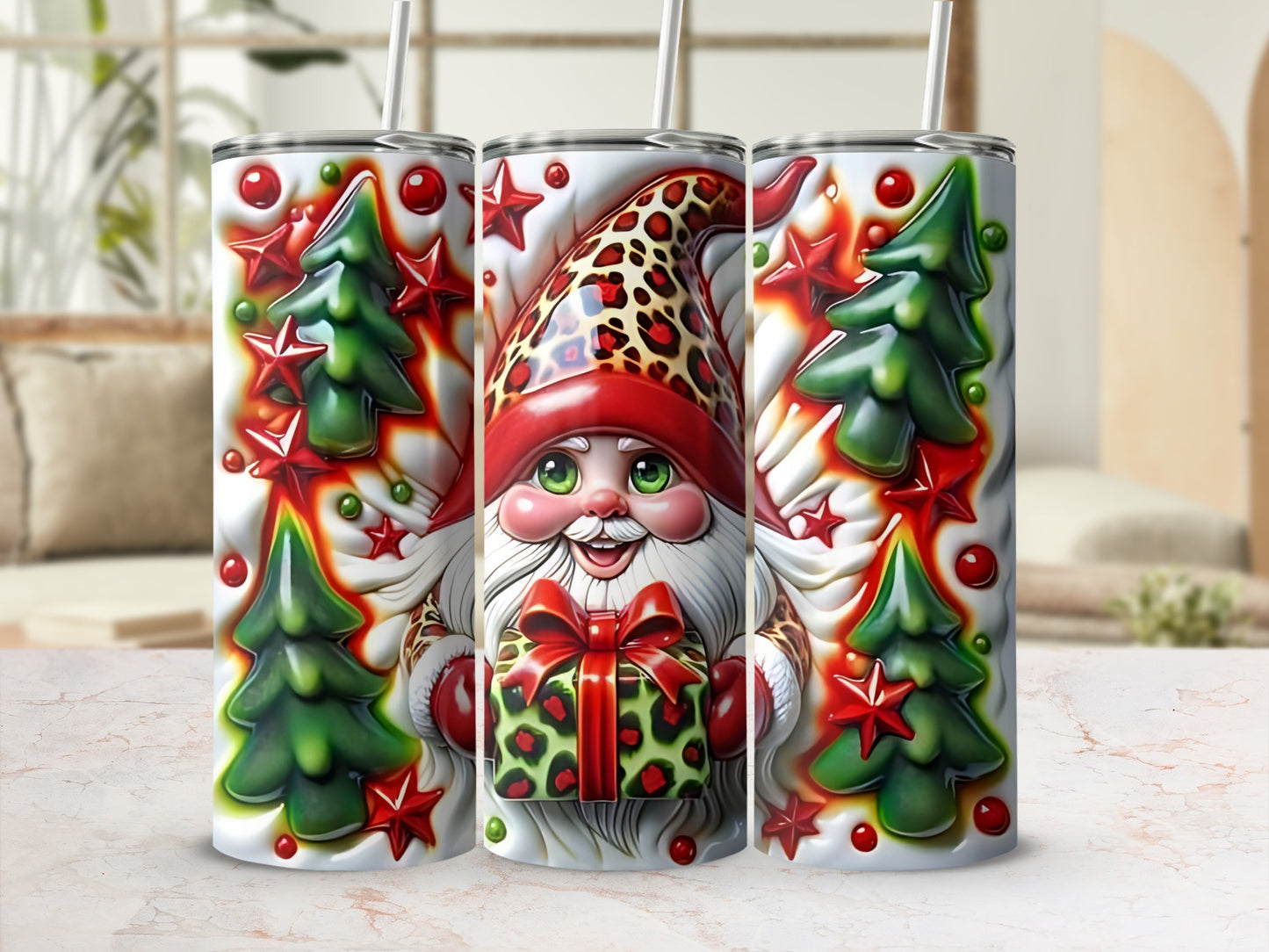 Christmas Santa and Tree Design Tumbler Cup