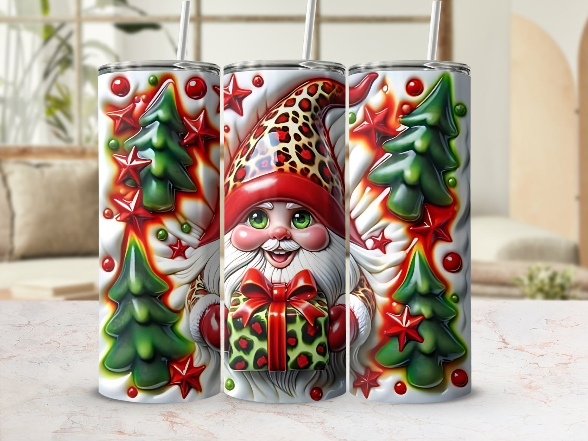 Christmas Santa and Tree Design Tumbler Cup