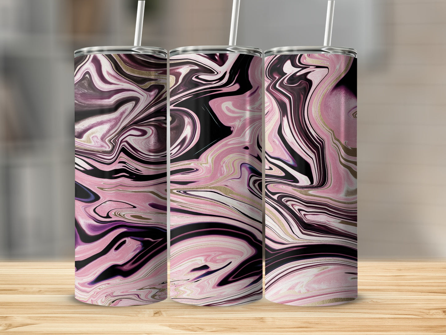 Pink Black Marble Swirls Abstract Design Stylish Tumblers