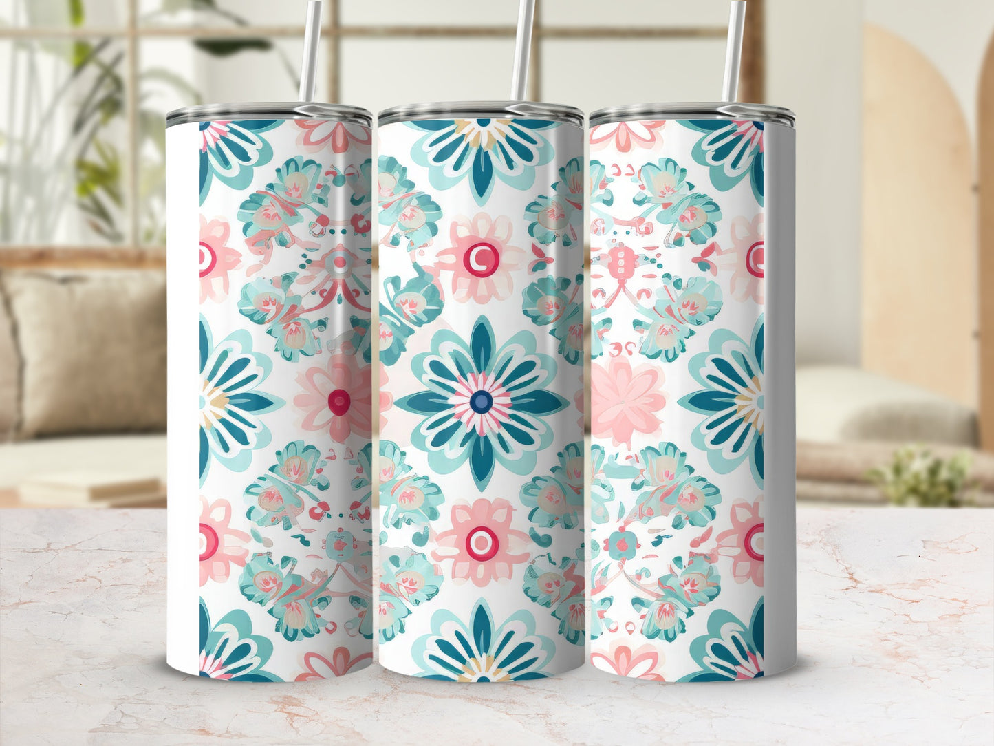 Stylish Floral Pattern Insulated Tumbler Drinkware