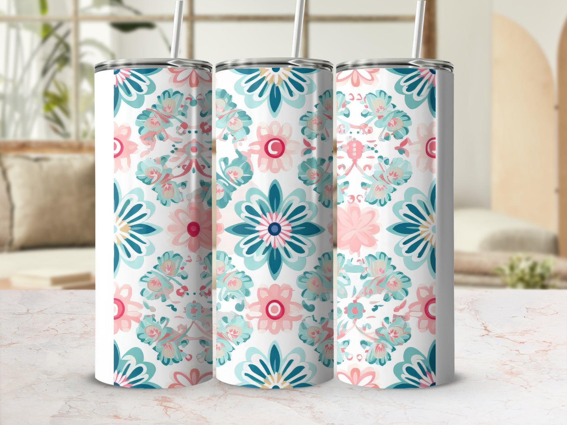 Stylish Floral Pattern Insulated Tumbler Drinkware