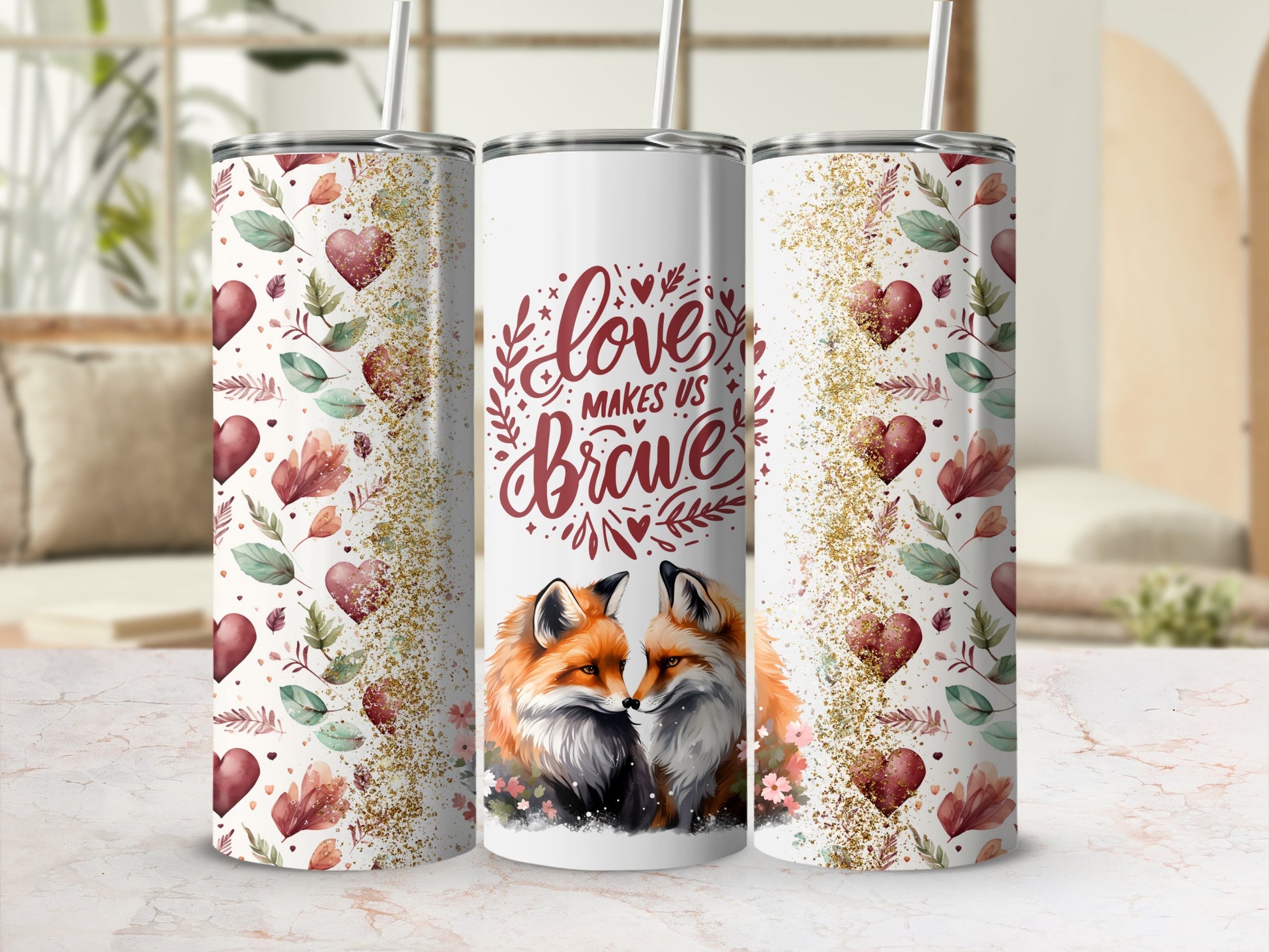 Love Makes Us Brave Fox and Hearts Design Product