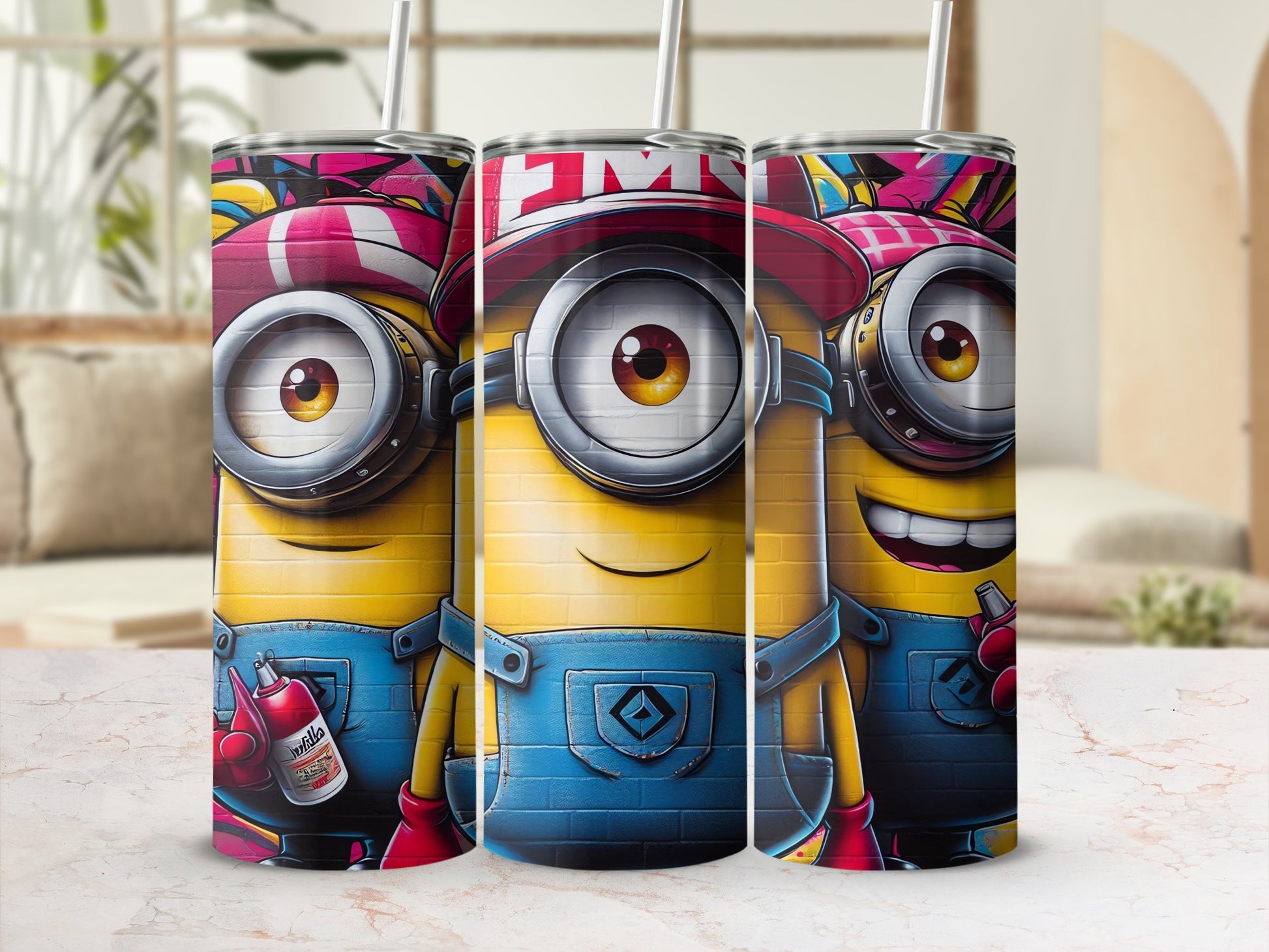 Colorful Cartoon Character Print Tumbler Design