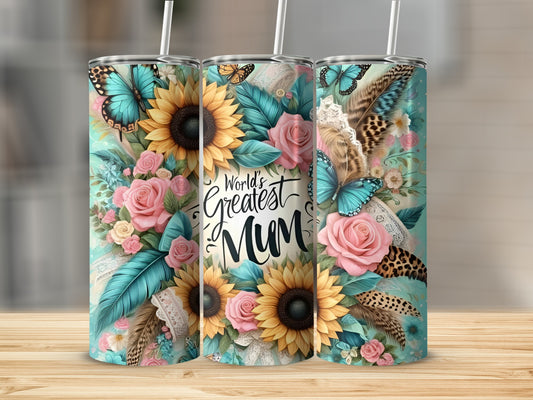 World's Greatest Mum Floral and Butterfly Tumbler Cup