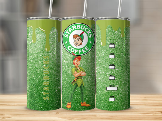 Green Glitter Starbucks Peter Pan Themed Tumbler