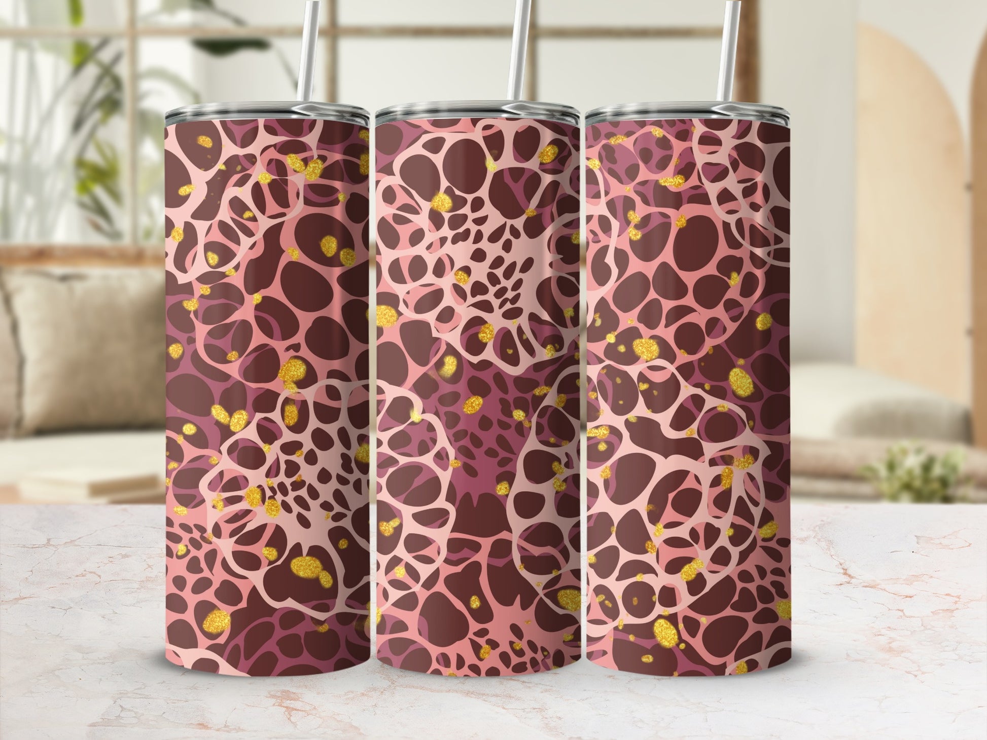Stylish Abstract Pink Brown Patterned Tumbler Cup