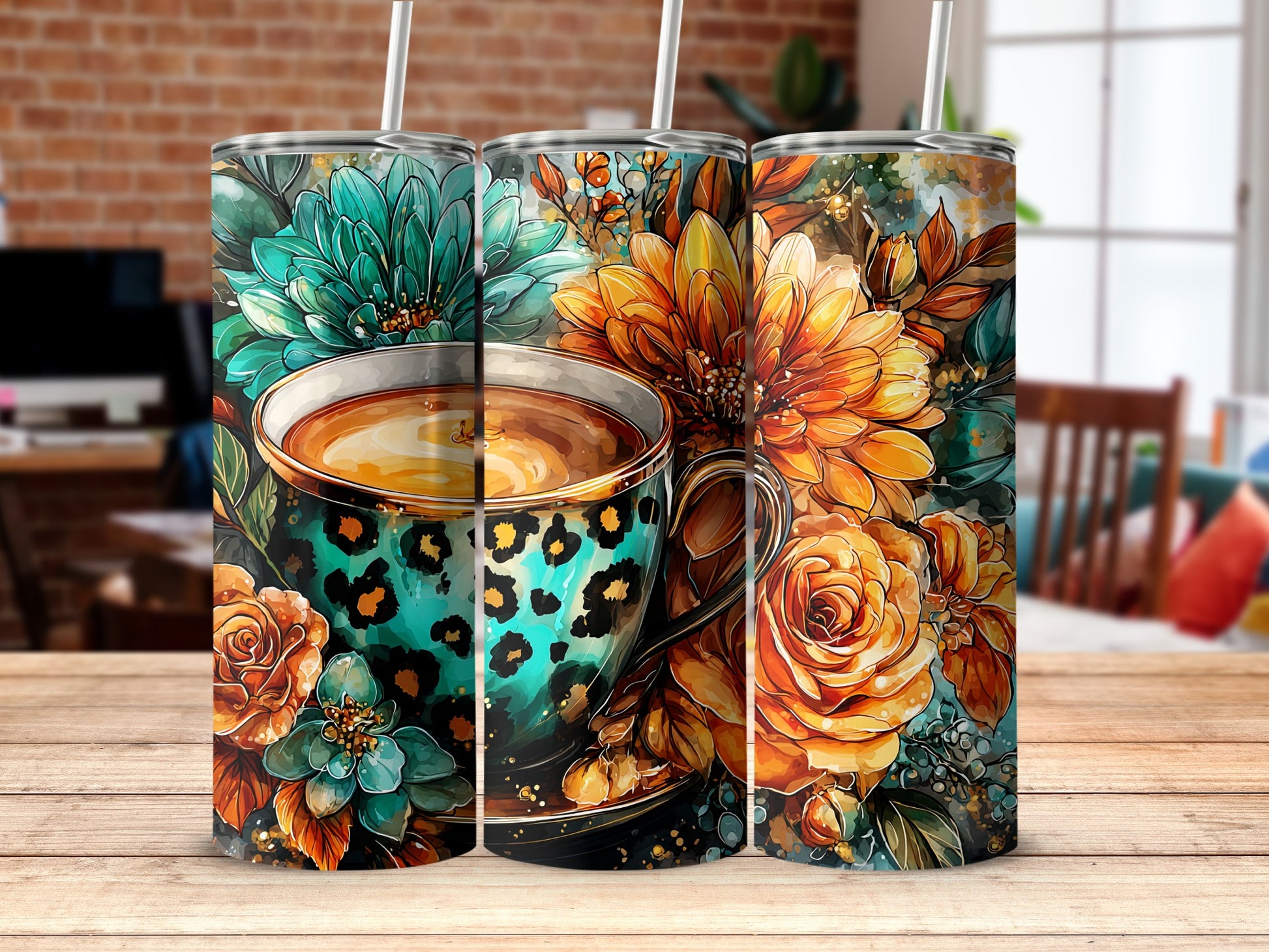Floral and Leopard Print Insulated Tumbler Product