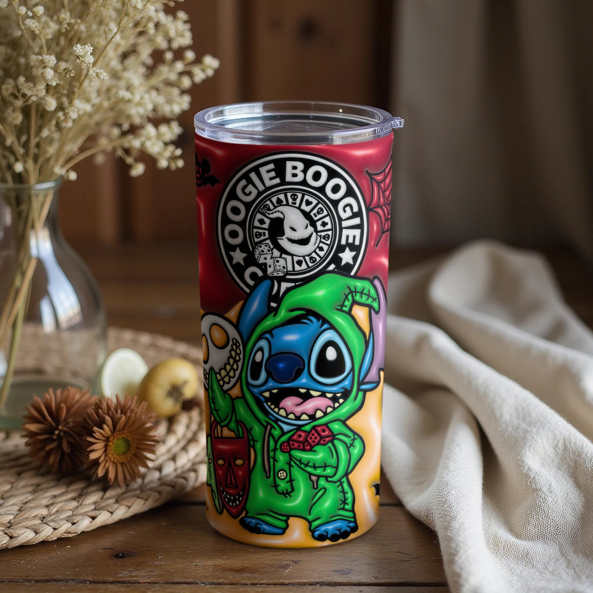 Colorful Halloween Stitch with Oogie Boogie tumbler