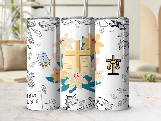 Christian Themed Tumbler with Religious Symbols Design