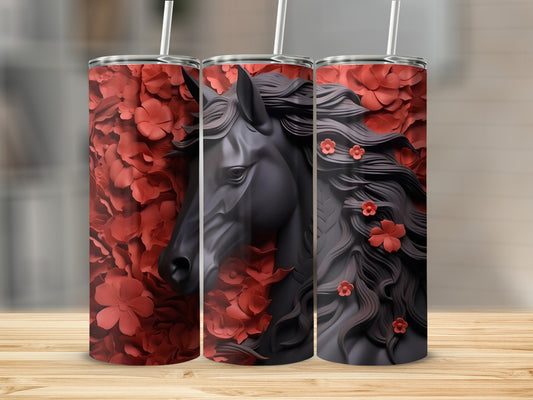 Red Floral Horse Design Tumbler for Stylish Beverages