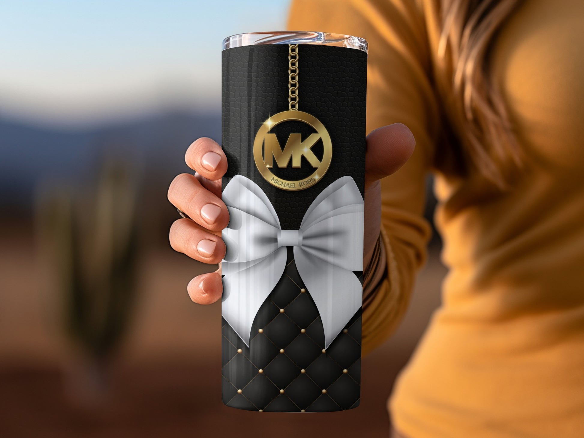 Elegant Black and White Tumbler with Gold Accent