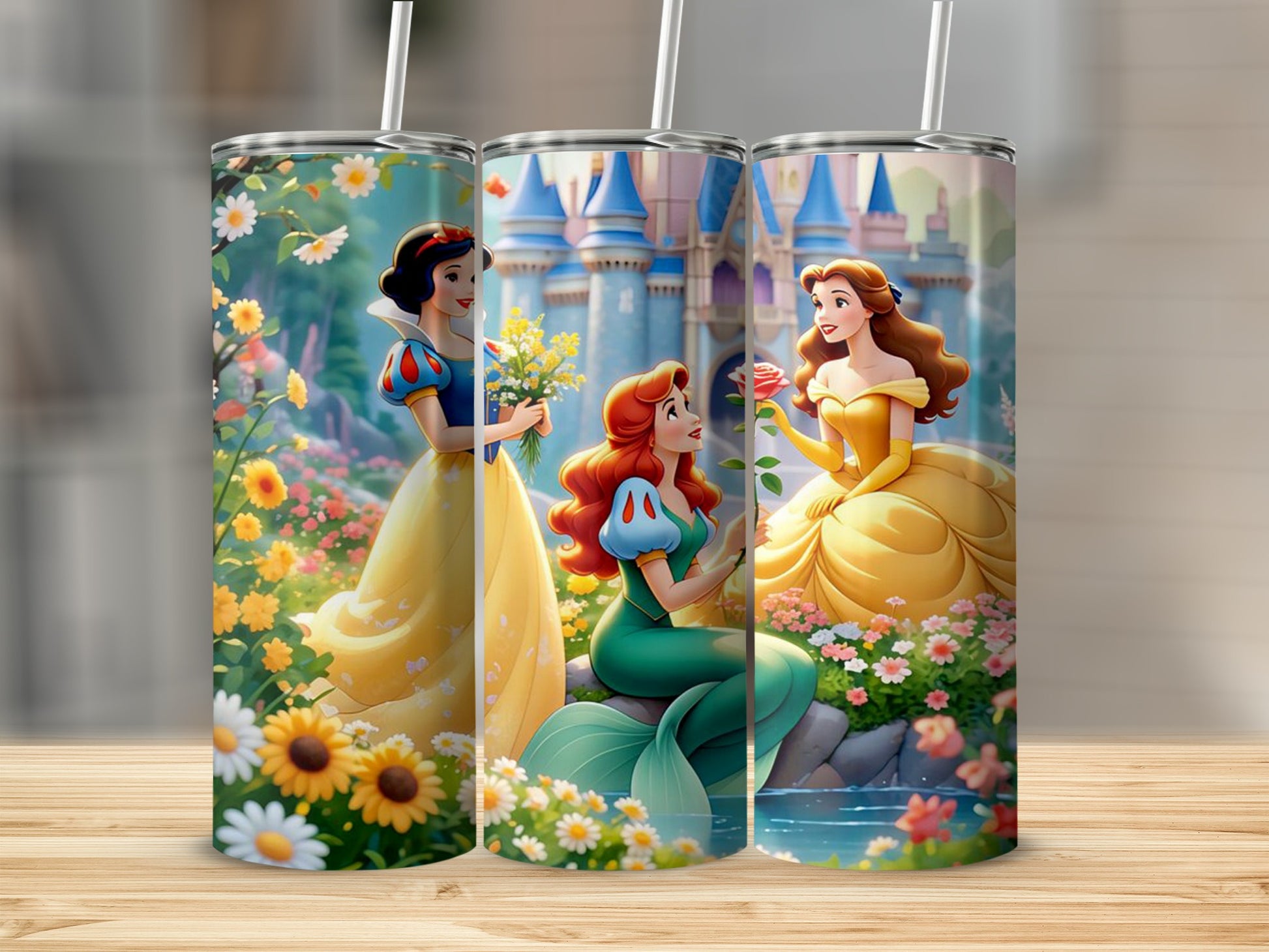 Enchanting Princesses Castle Floral Theme Drink Tumblers