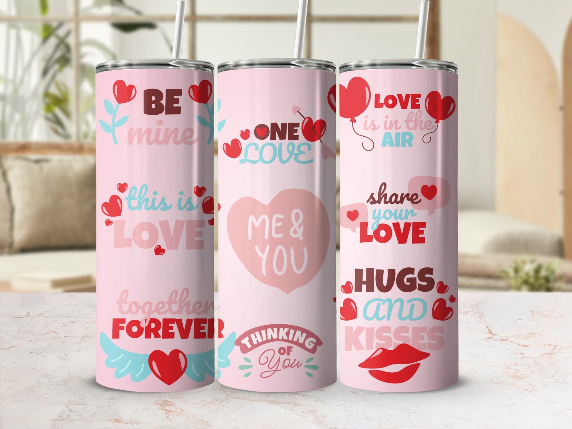 Romantic Pink Valentine's Day Themed Tumblers Set