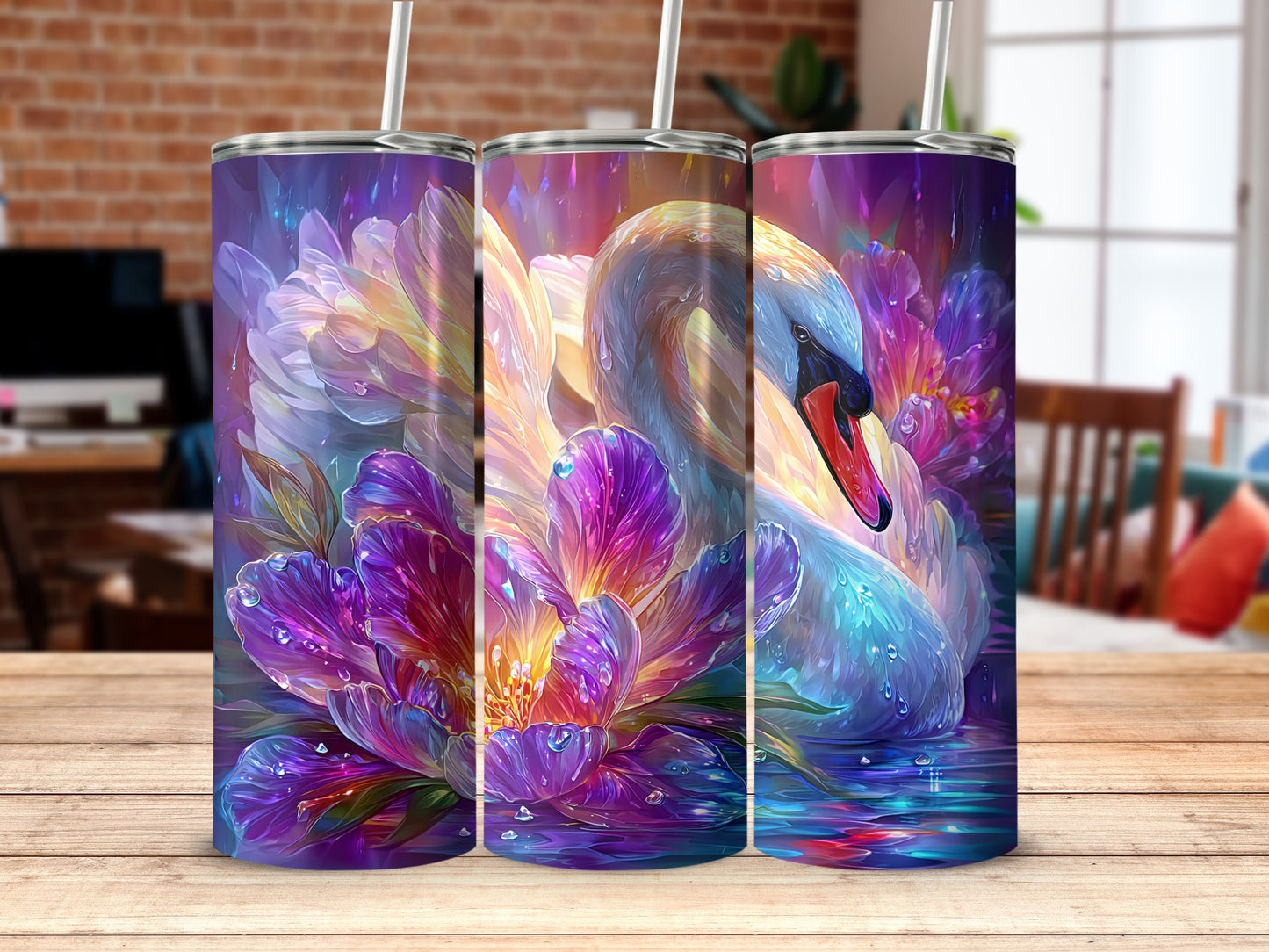 Colorful Swan Artwork Design Tumbler
