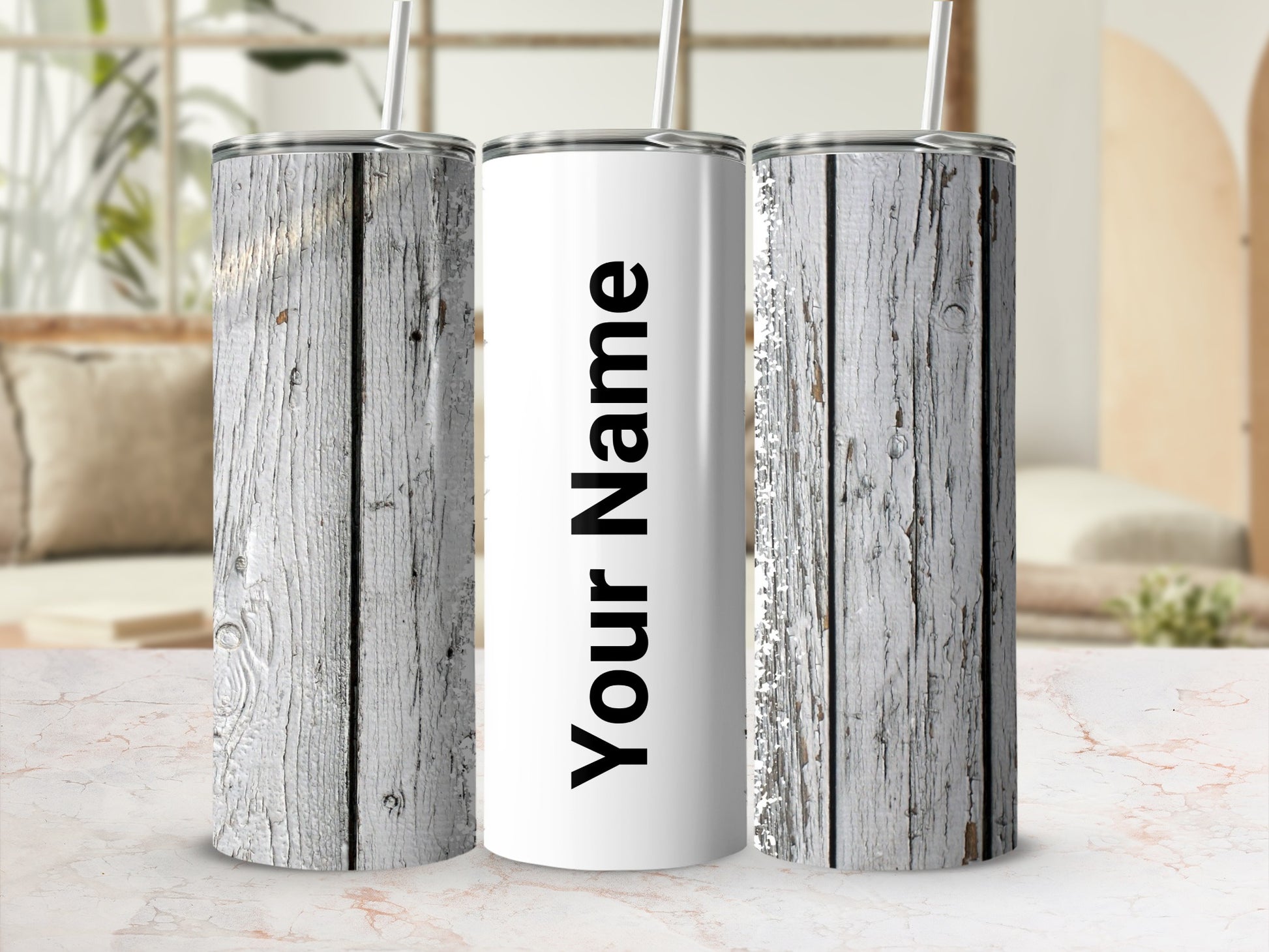 Personalized Rustic Wood Design Tumbler with Name Option