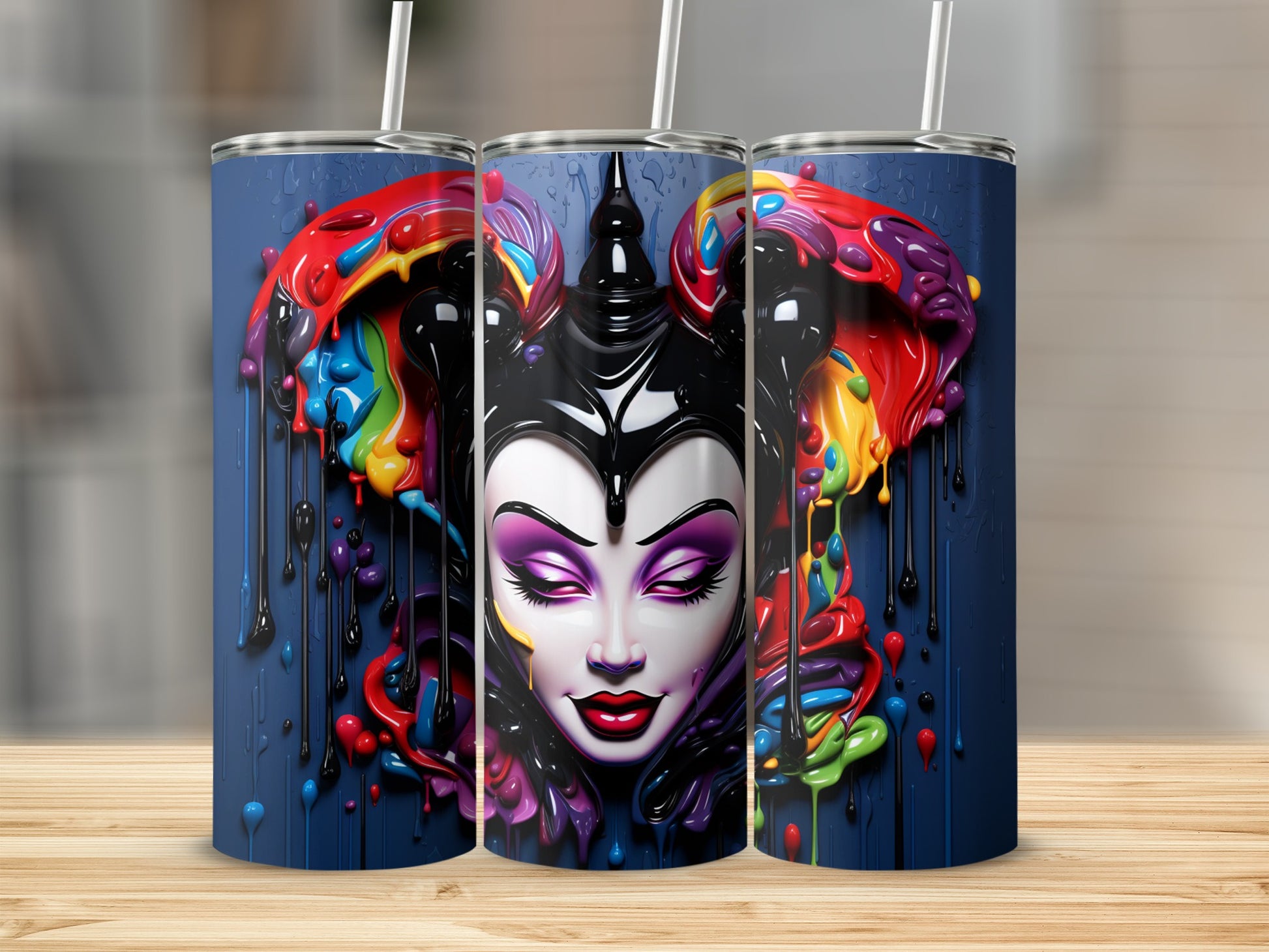 Vibrant Abstract Evil Queen Design Tumbler Cup