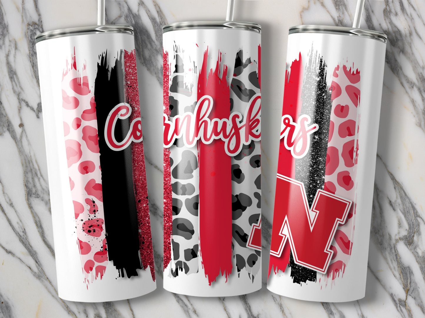 Cornhuskers Animal Print Brush Strokes For University Tumblers
