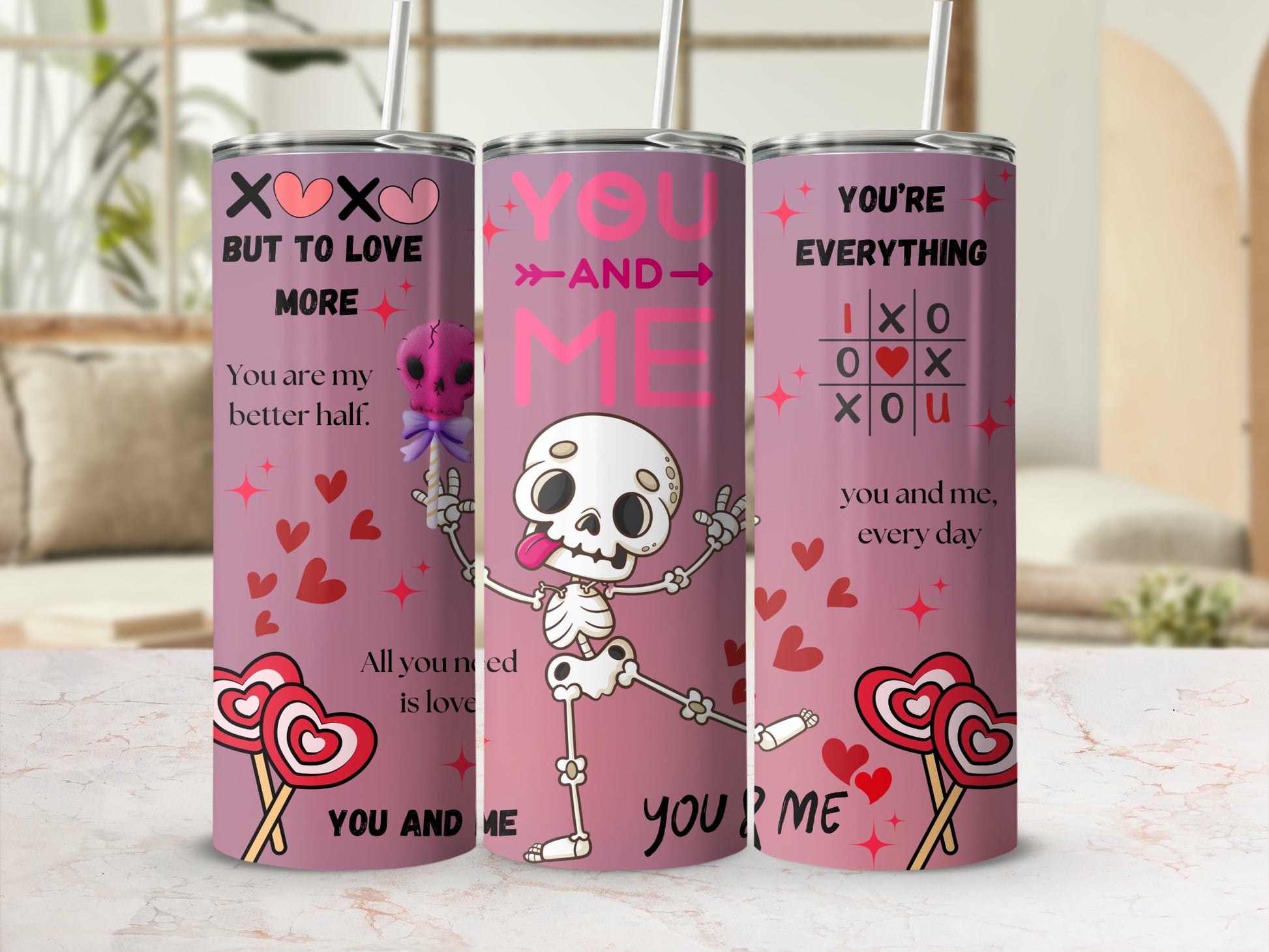 Skeleton and Hearts Valentine's Day Tumbler
