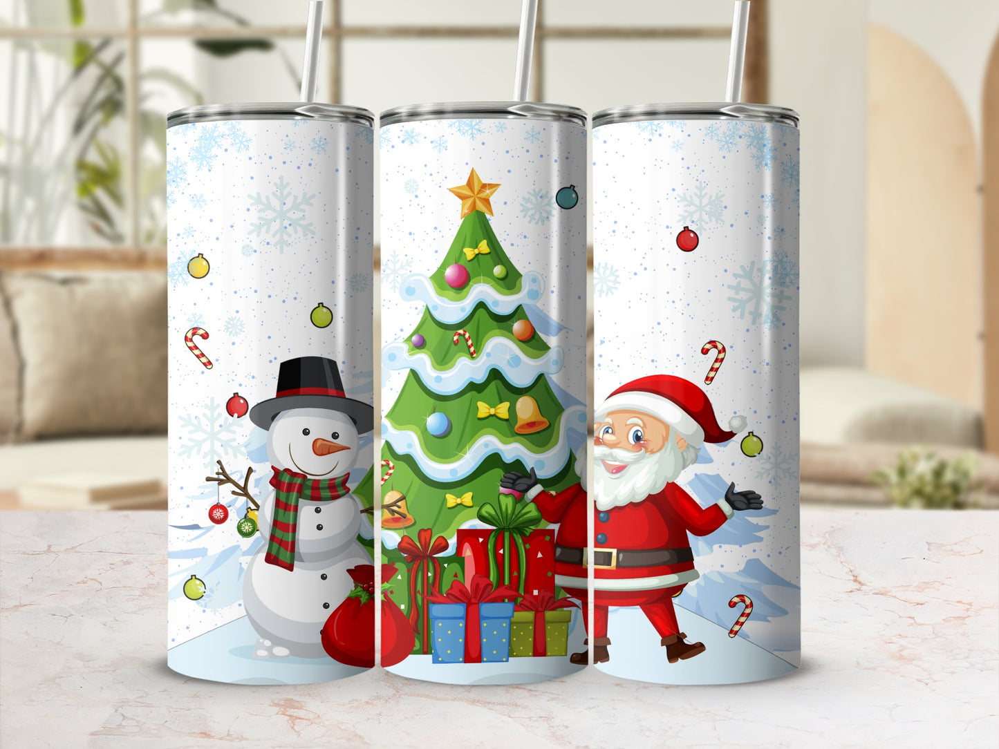 Festive Snowman and Santa Christmas Decoration Tumblers