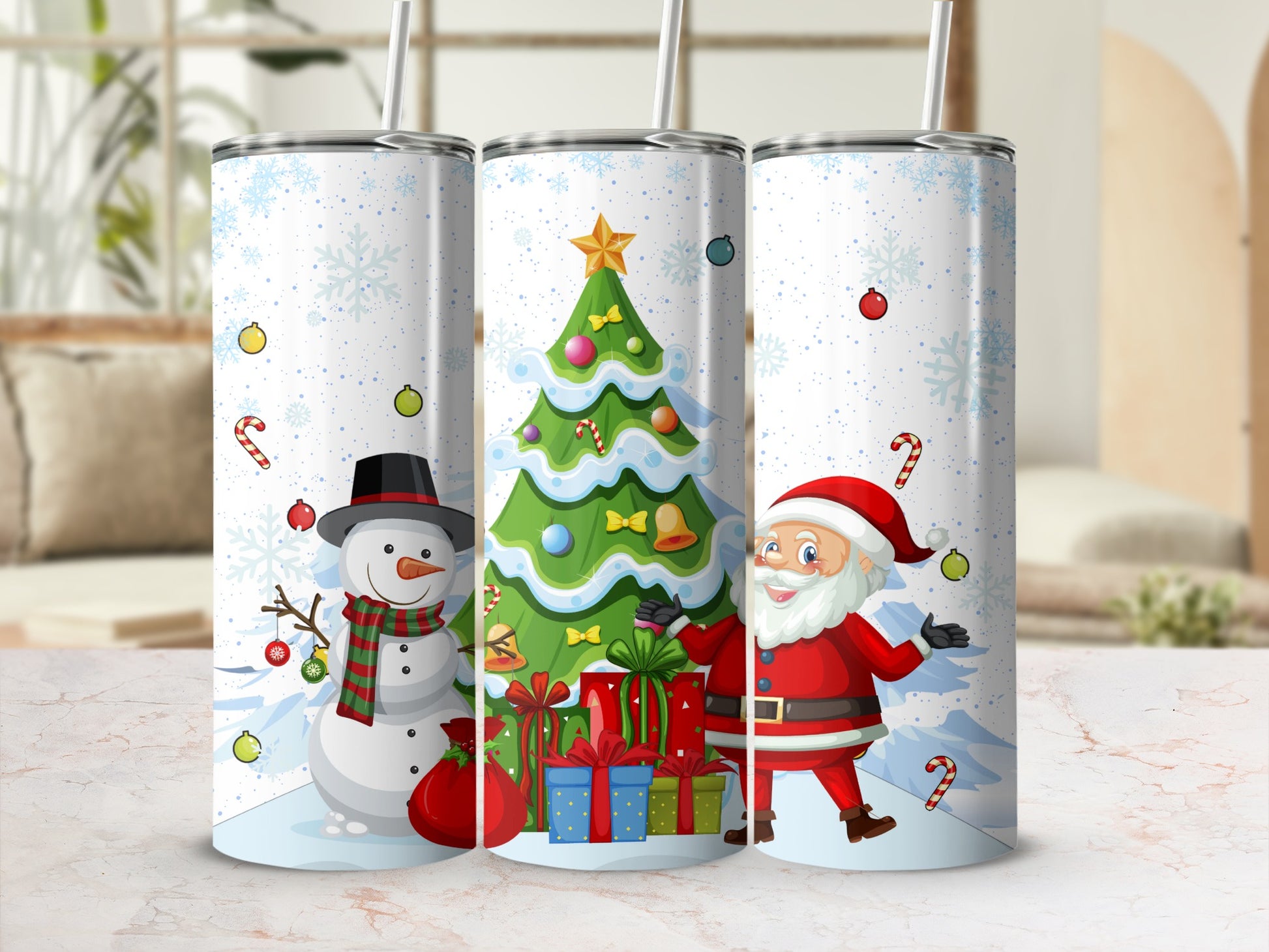 Festive Snowman and Santa Christmas Decoration Tumblers