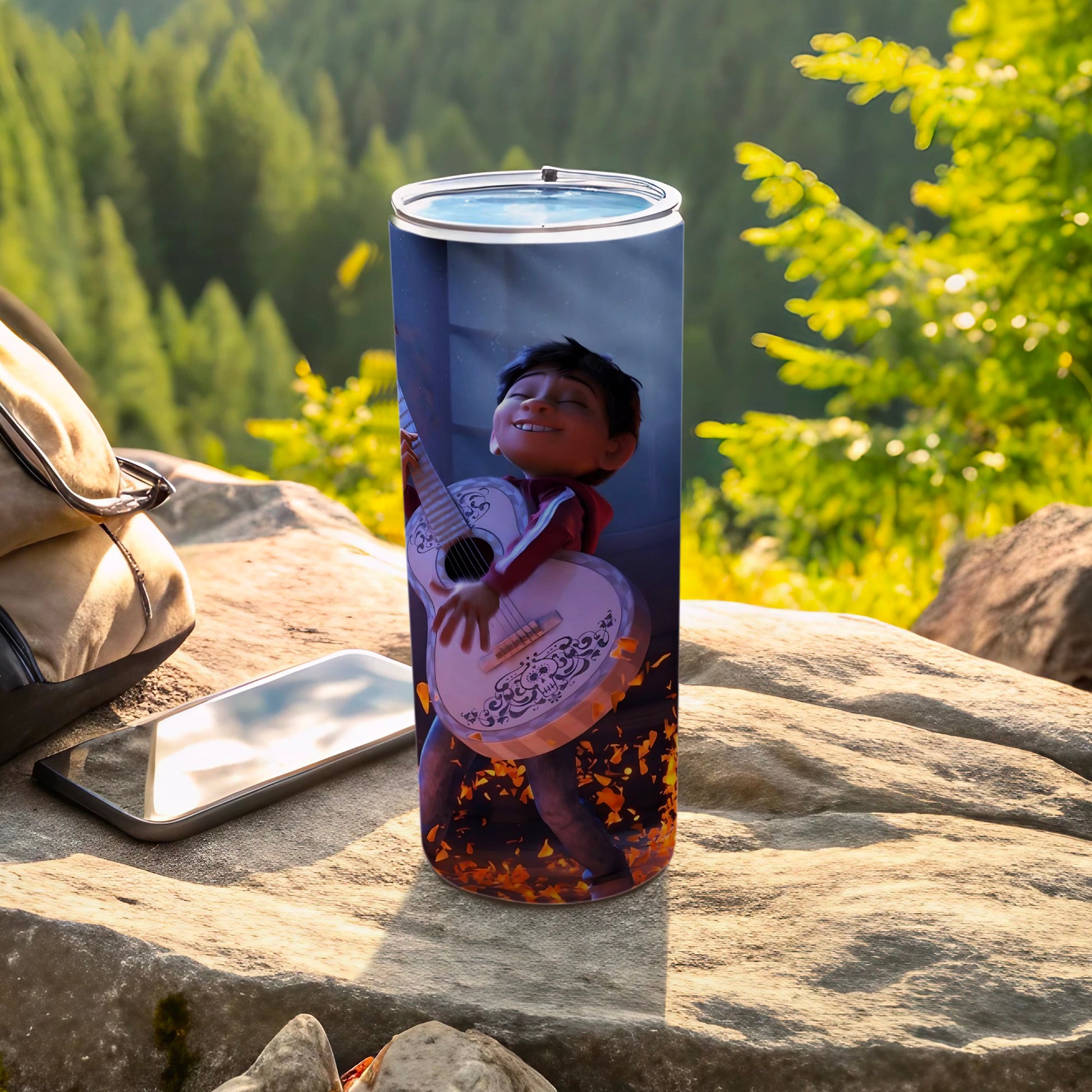 Animated Guitar Playing Boy Scene Design Tumbler