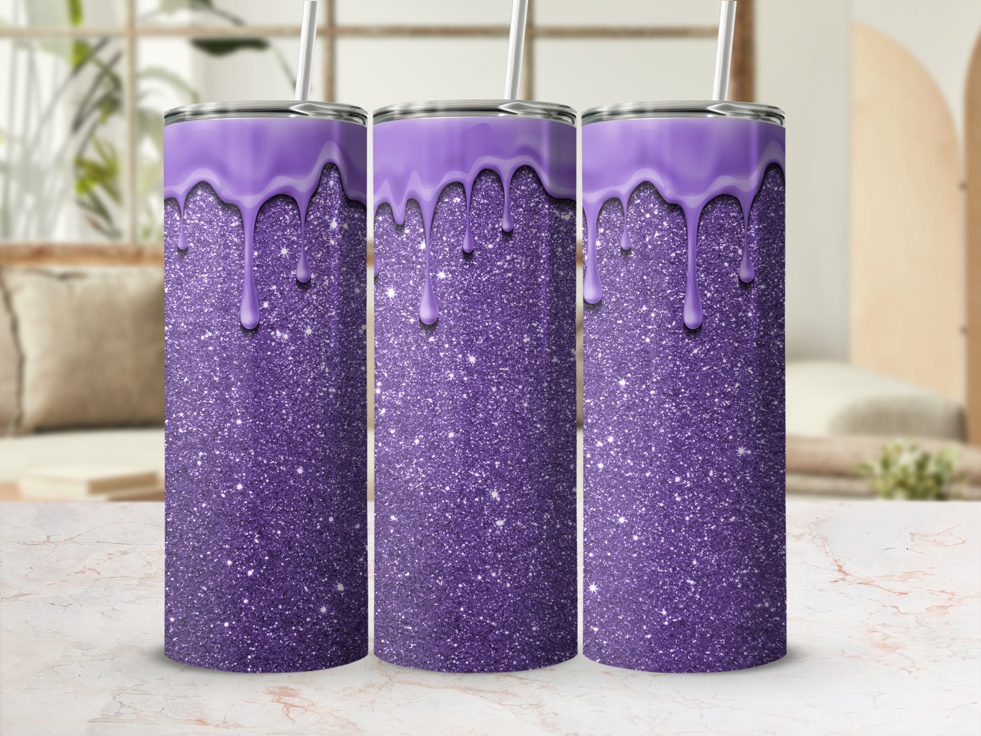 Sparkling Purple Drip Glitter Design Tumbler