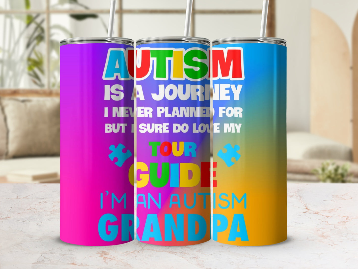 Autism Grandpa Journey Guide Tumbler Stainless Steel Cup