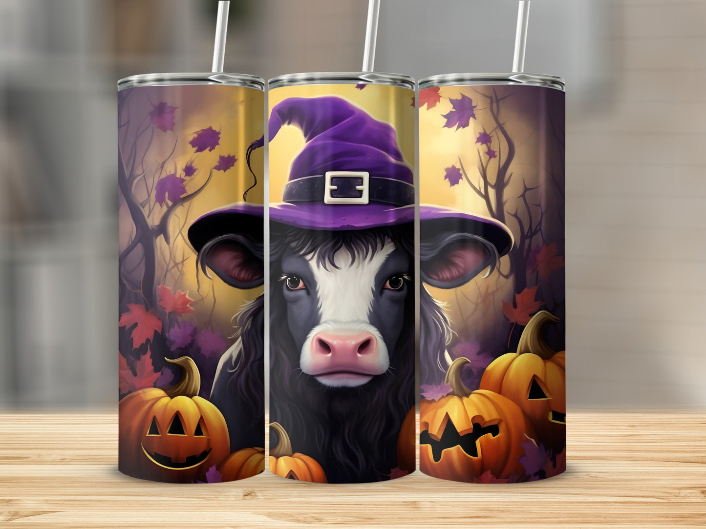 Halloween Cow with Hat and Pumpkins Tumbler Cup