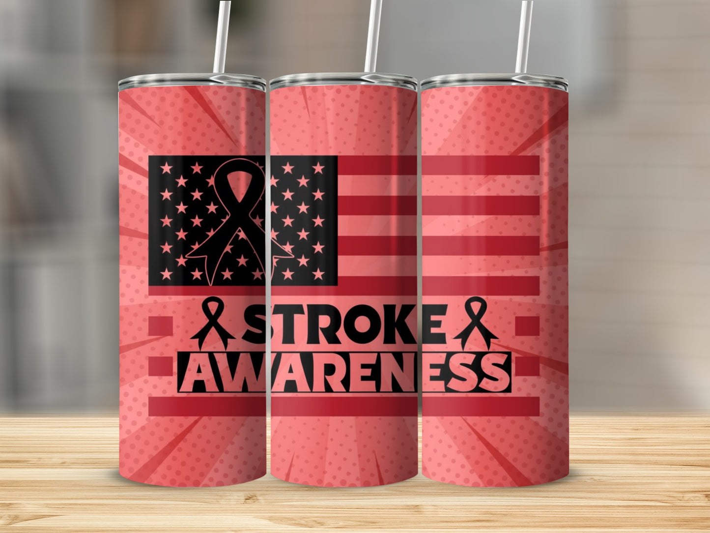 Stroke Awareness American Flag Tumbler Cup