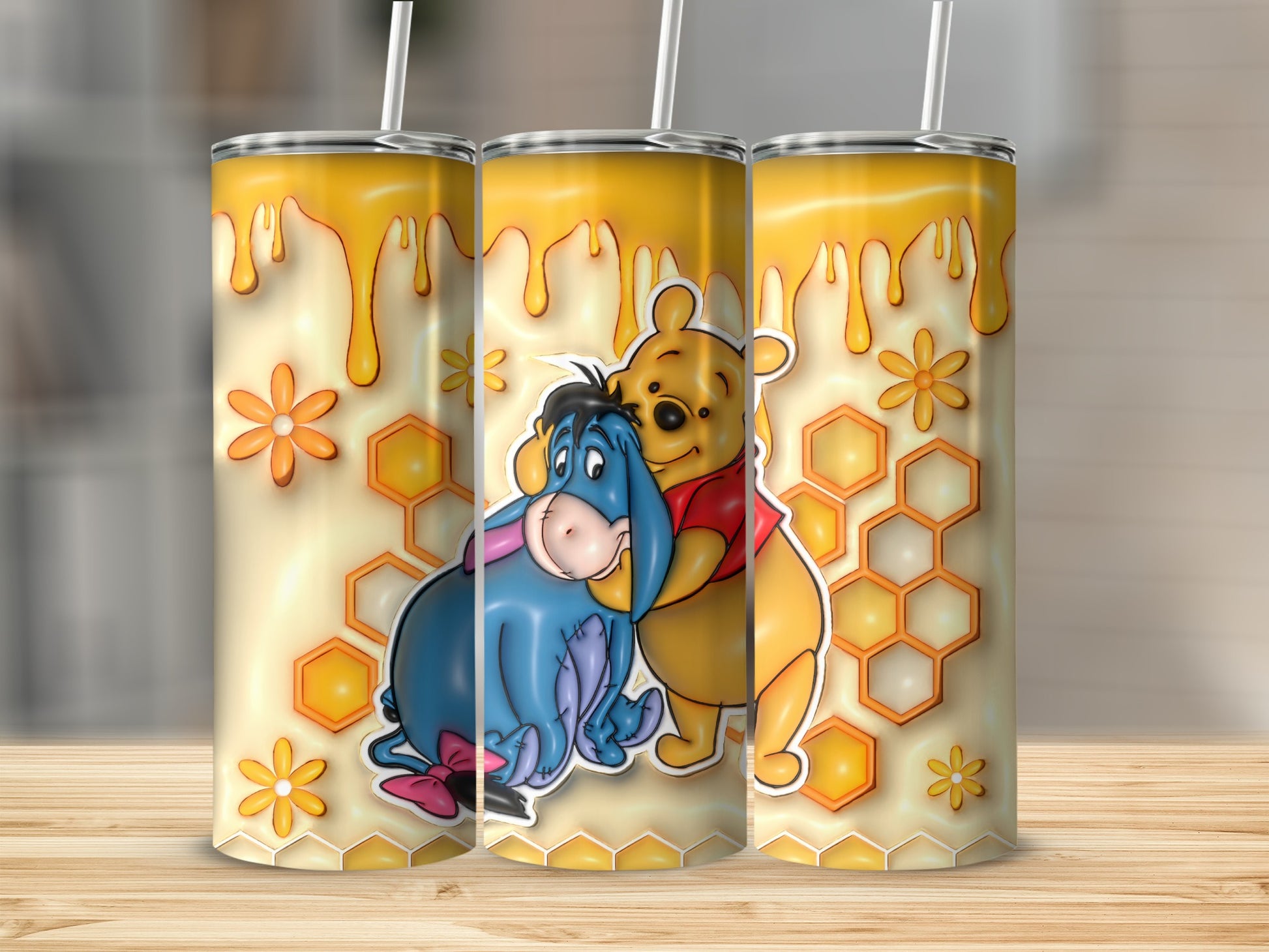 Winnie the Pooh and Eeyore Honeycomb Design Tumbler