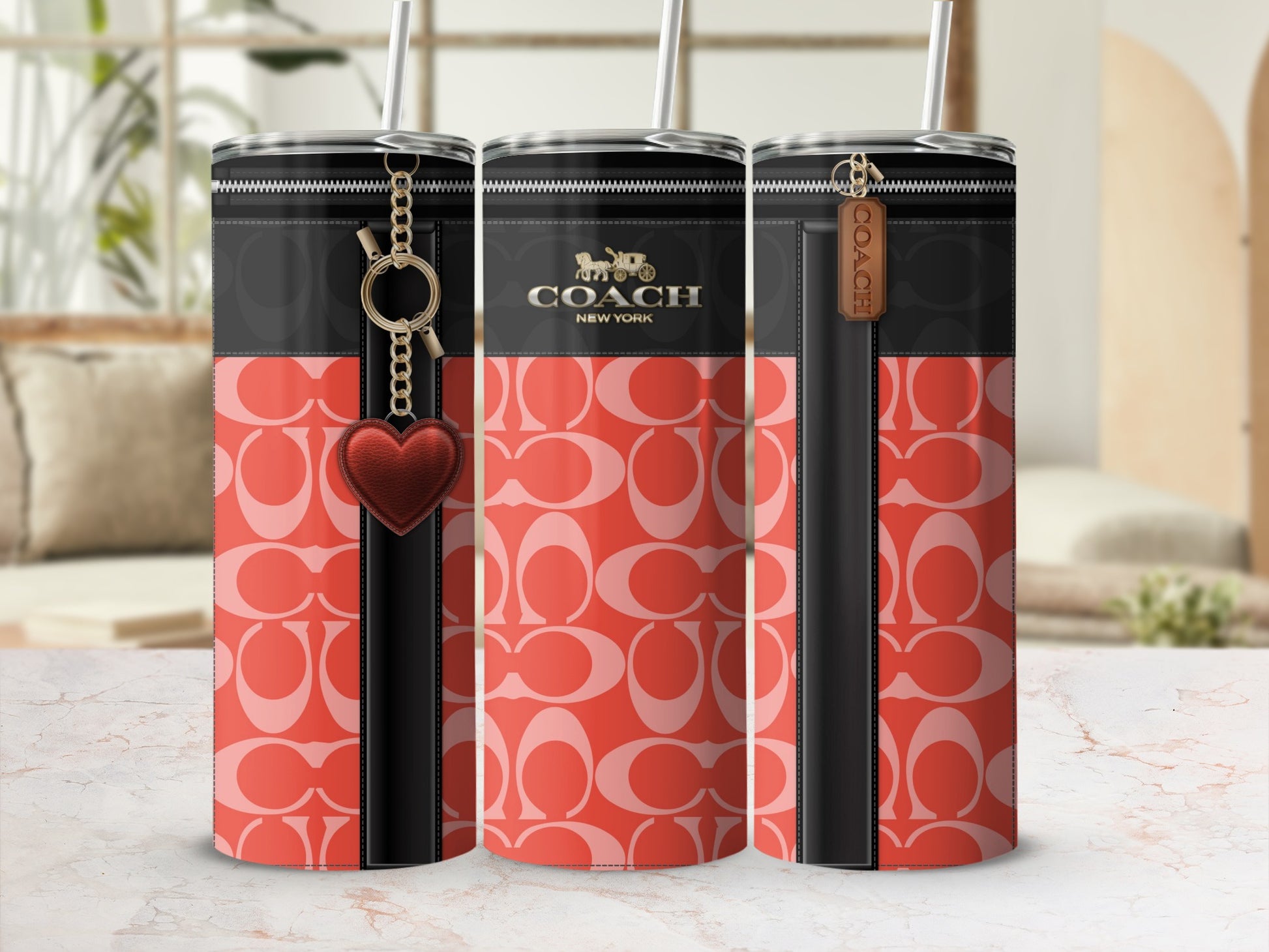 Coach New York Stylish Tumbler with Red Heart Charm