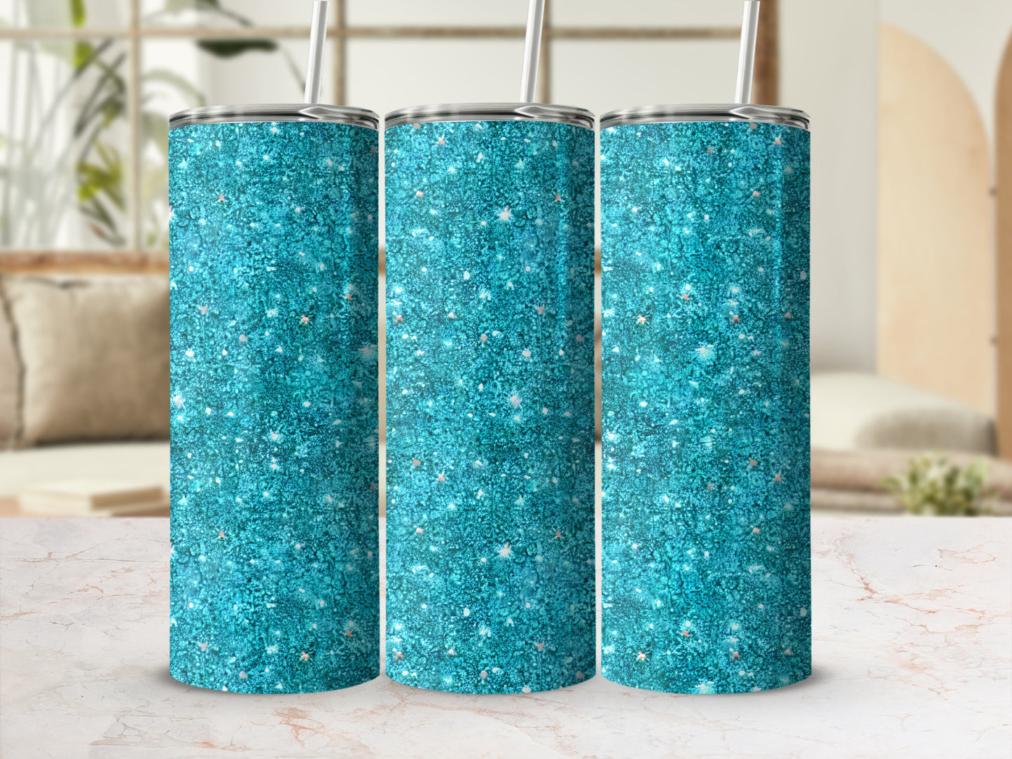 Sparkling Teal Blue Glitter Design Tumbler Product