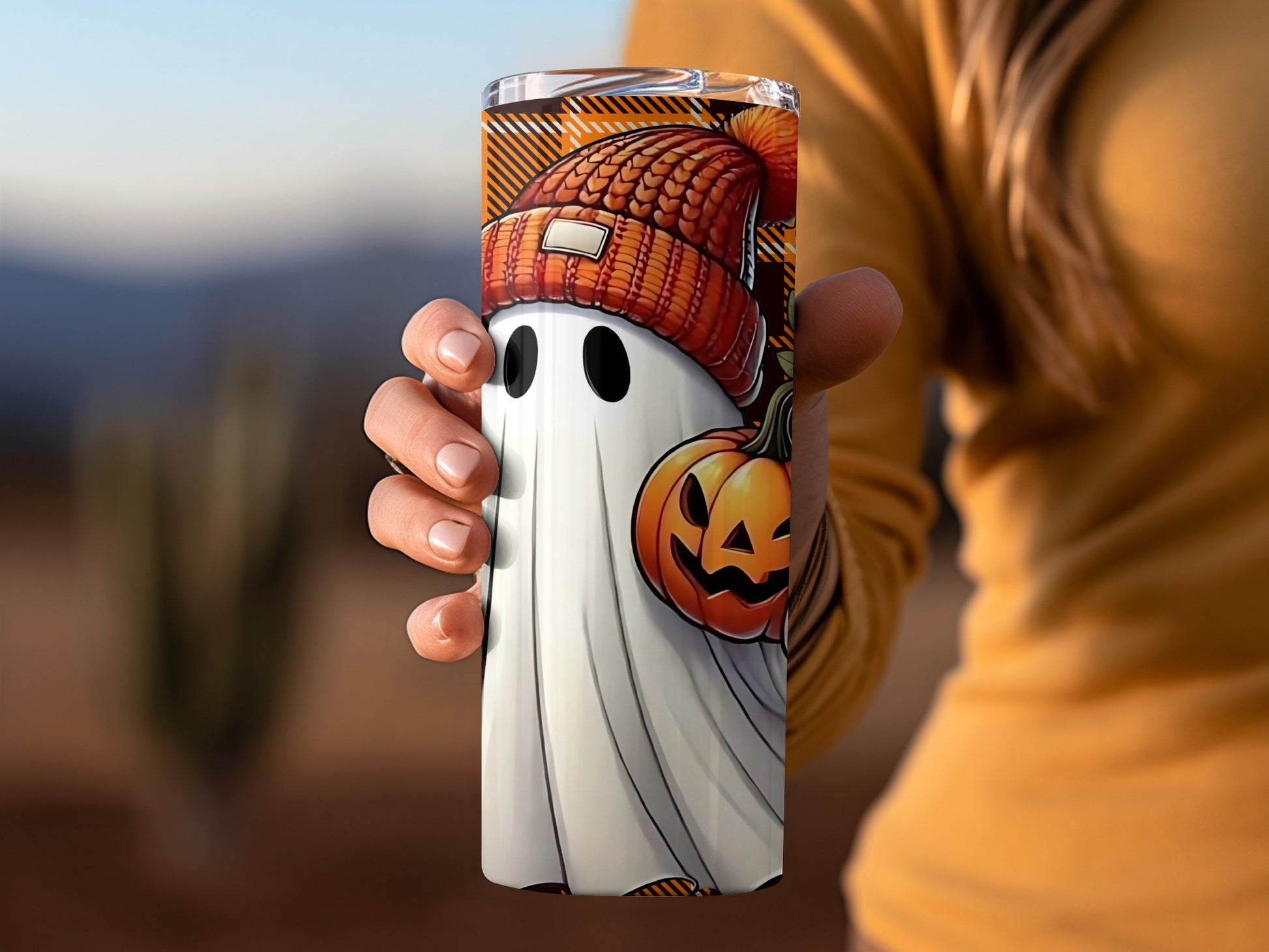 Cute Ghost and Pumpkin Design Halloween Tumbler