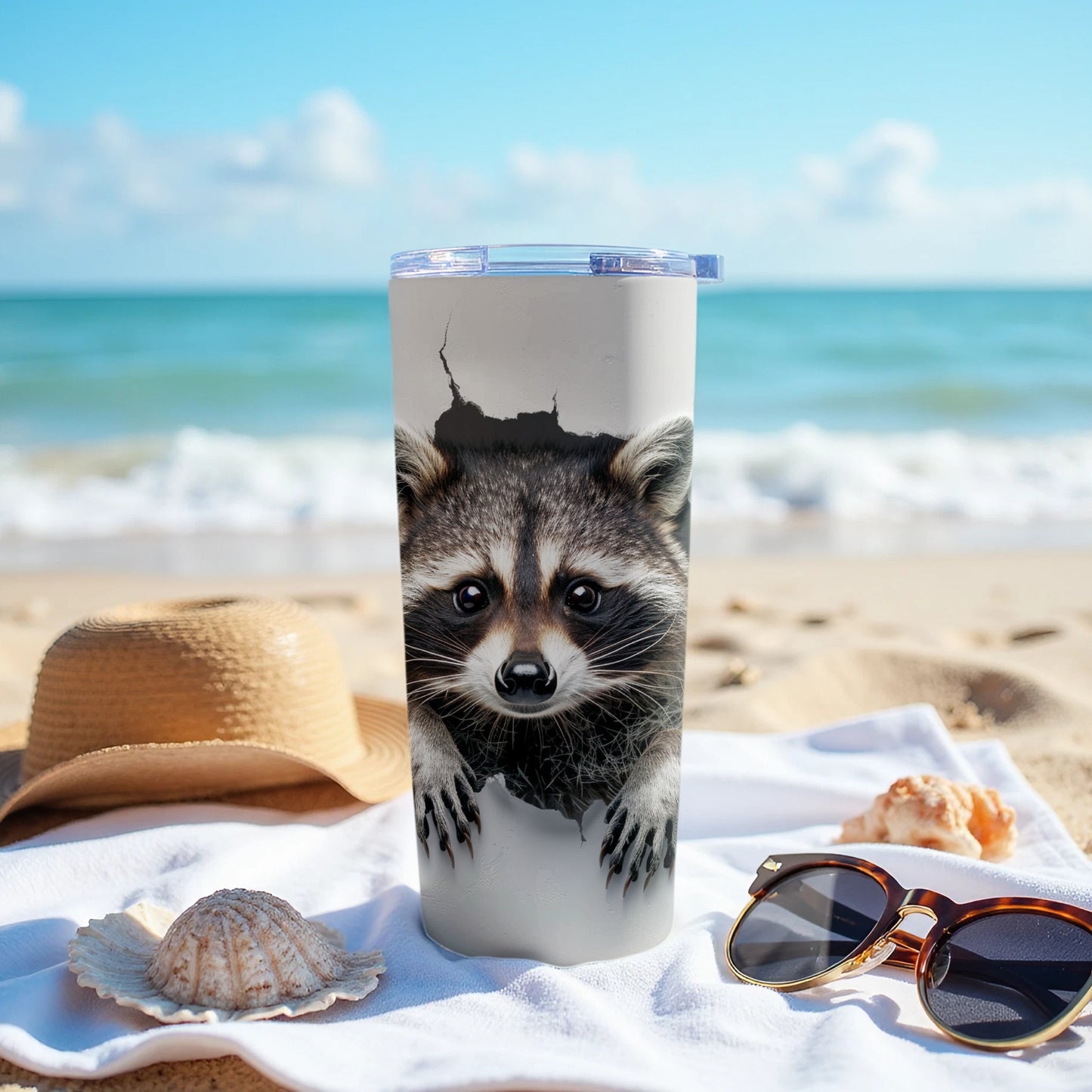 Curious Raccoon Peeking Graphic Travel Tumbler product type
Raccoon,Tumbler,Travel tumbler,Animal art,Wildlife design,Cute raccoon,Ocean view,Beach accessory,Summer theme,Peeking design,Drinkware,Unique gift,Nature inspired,Beach life,Outdoor adventure,Animal face,Playful design,Raccoon lover,Raccoon graphic,Vacation essential