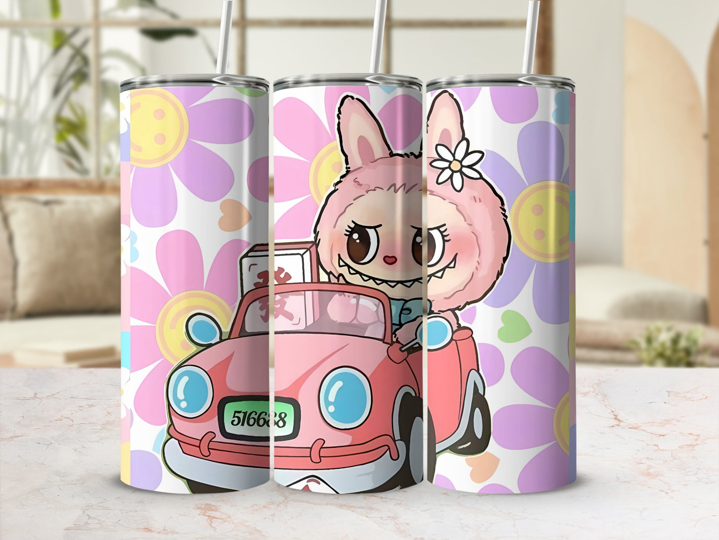 Cute Cartoon Bunny Driving Car 20 oz Tumbler Cup